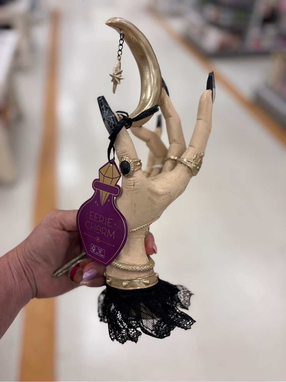 Gorgeous Halloween Witch Hand with Gold Moon Accent